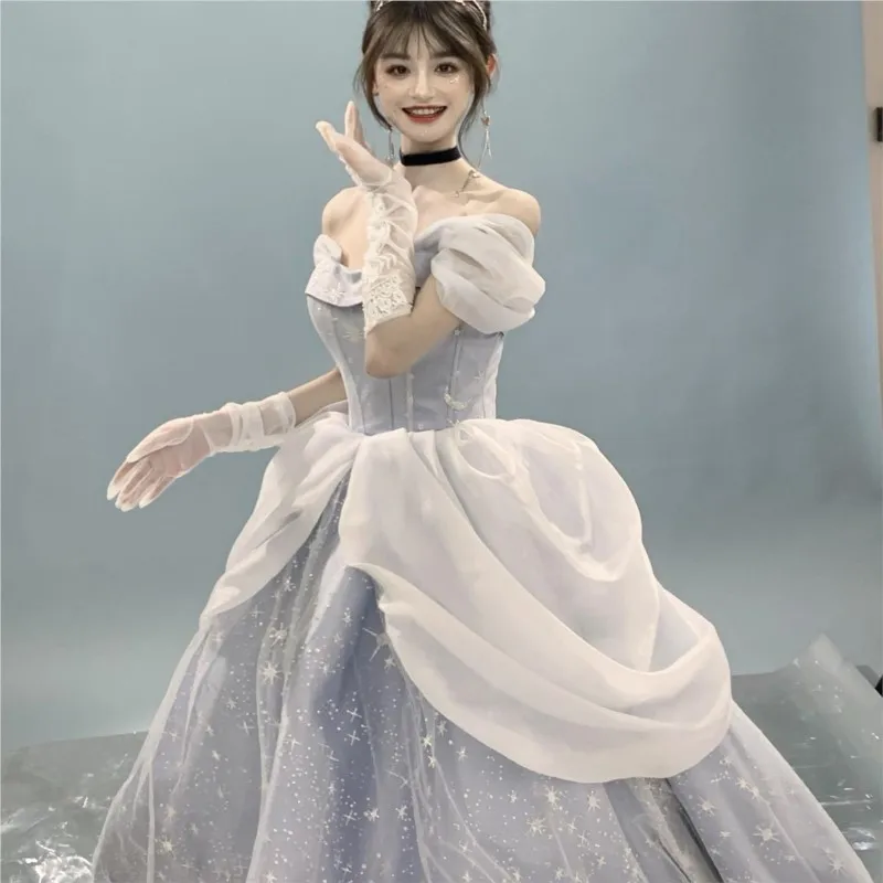 

New Quinceanera birthday dress vocal art test performance snow one-shoulder