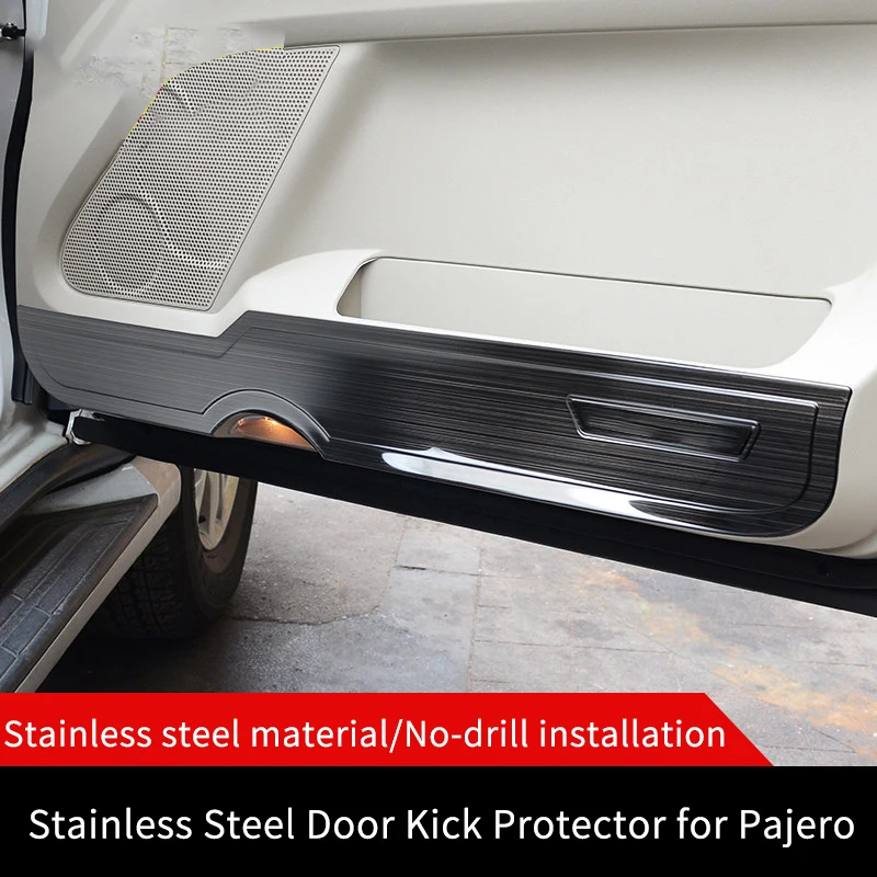 Brushed Stainless Steel Door Kick Protector for Pajero V97/V93 – OEM Fit No-Drill Installation Kick-Proof Stain-Resistant