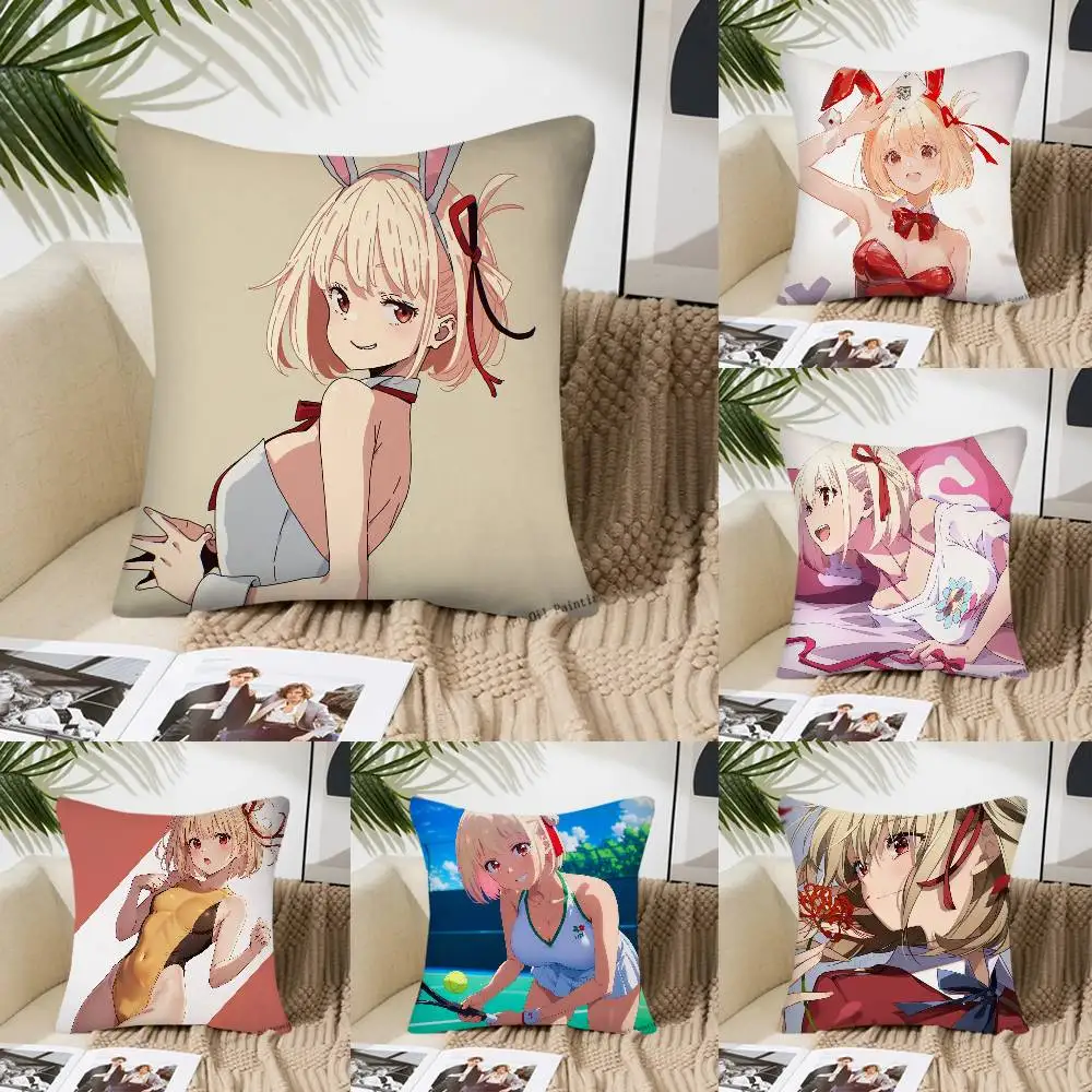 Chisato Nishikigi Anime Lycoris Recoil Pillow Case Fashion Square Pillowcase Bedroom Sofa Room Ins Decoration Leisure