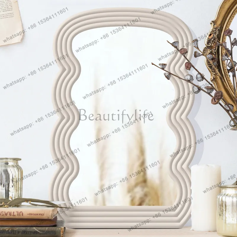 Nordic simple special-shaped makeup mirror dresser large fireplace wall-mounted wave decorative mirror