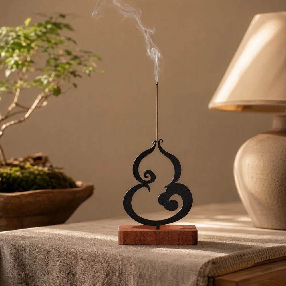 Gourd Incense Burner Mosquito Incense Plate Holder Anti-Ash Design FU Character Lucky Words Sandalwood Storage Rack