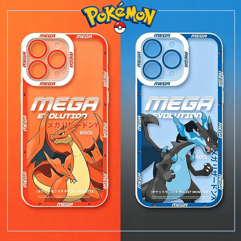 Funda de Silicona con Diseño de Anime Pokémon Mega Evolution para iPhone 17 16 15 14 Pro Max Air 17E 13 12 11 ProMax, Carcasa Transparente