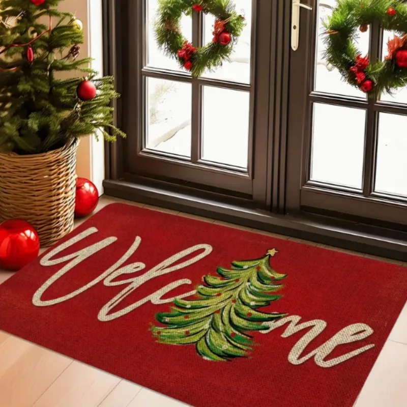 Welcome to the Christmas Tree Mat Gnome Pattern Door Mat Carpet Living Room Kitchen Bedroom Laundry Room Home Christmas Decor