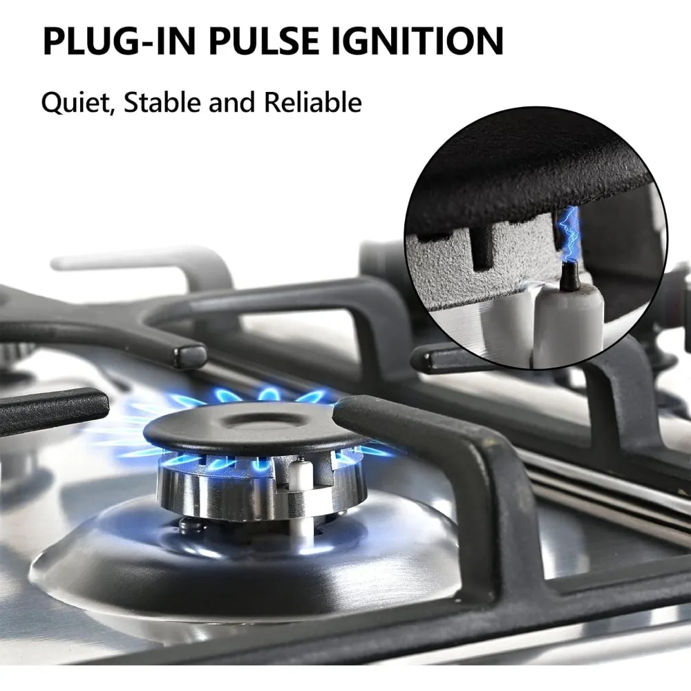 Kompor Gas 4 Tungku, Kompor Gas Built-in 24 Inci untuk RV, Kompor Propana Konvertibel NG/LPG dengan Pengaman Termokopel, Stainless