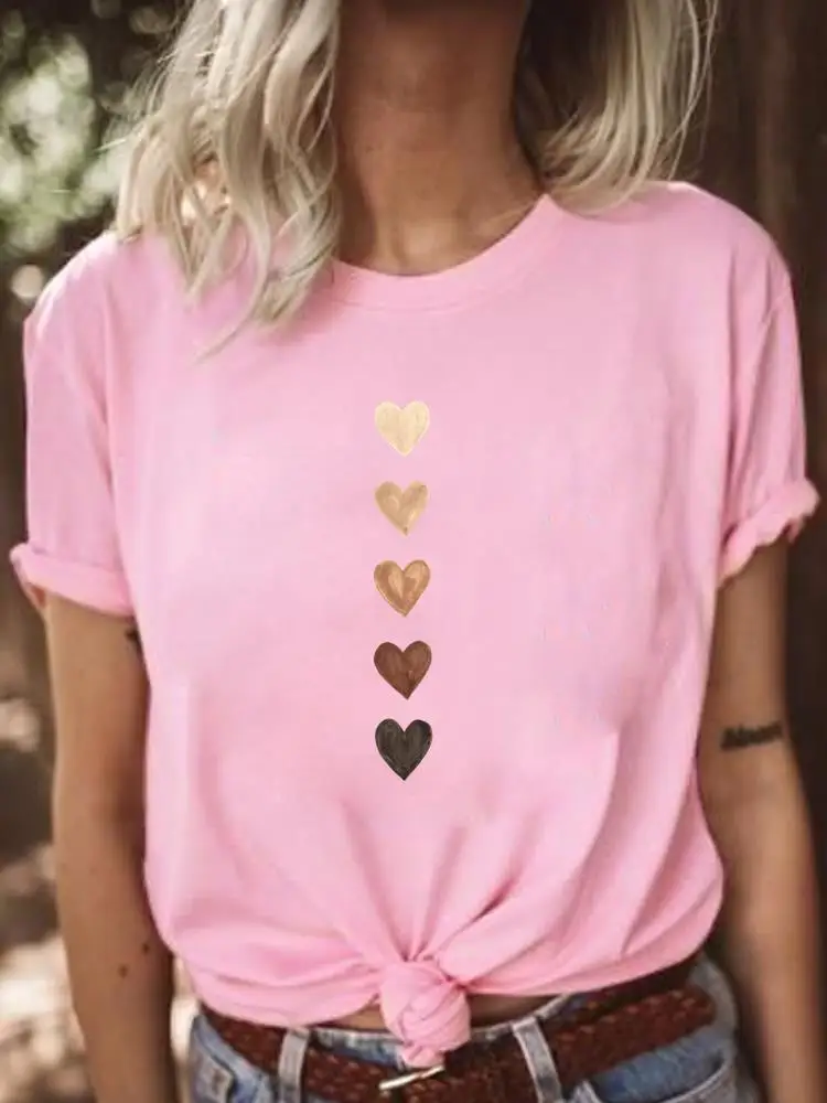 

Love Heart Sweet Style Fashion Female Casual Short Sleeve Women T Clothes Graphic Tee Ladies Clothing Print T-shirts