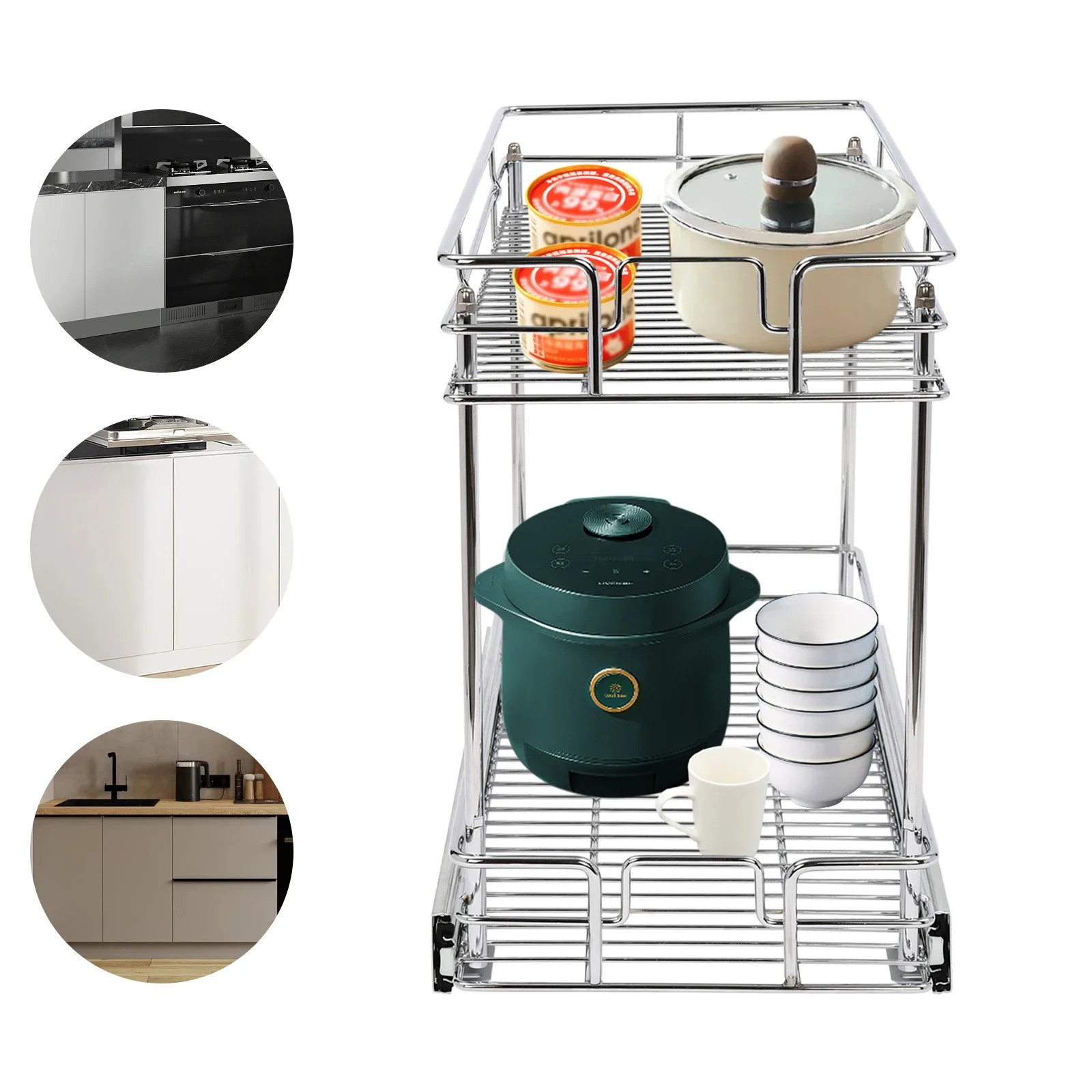 주방 캐비닛용 프리미엄 2단 슬라이드 아웃 정리함 – 간편한 보관을 위한 견고한 풀아웃 선반