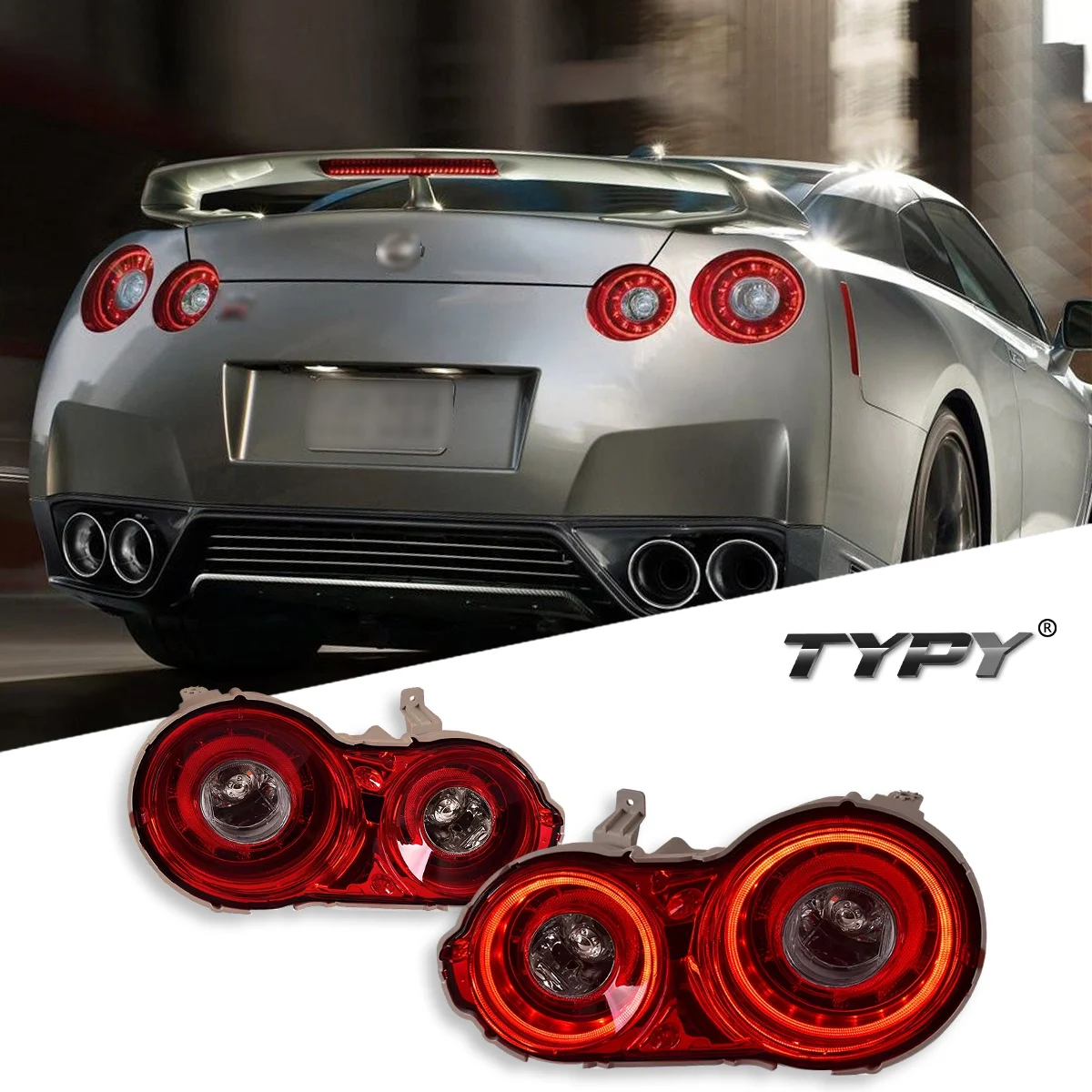 

TYPY Car For Nissan GT-R Taillight 2008-2023 Upgrade Modified to New DRL Dynamic Turn Signal LED Taillight Auto Accessories