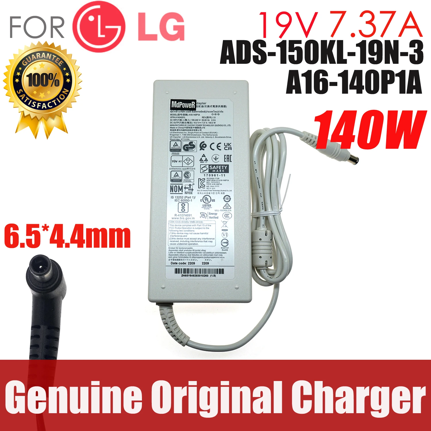 

Original ADS-150KL-19N-3 190140E 19V 7.37A Switching AC Adapter Charger for LG 27BL85U-W A16-140P1A LED Monitor Power Supply
