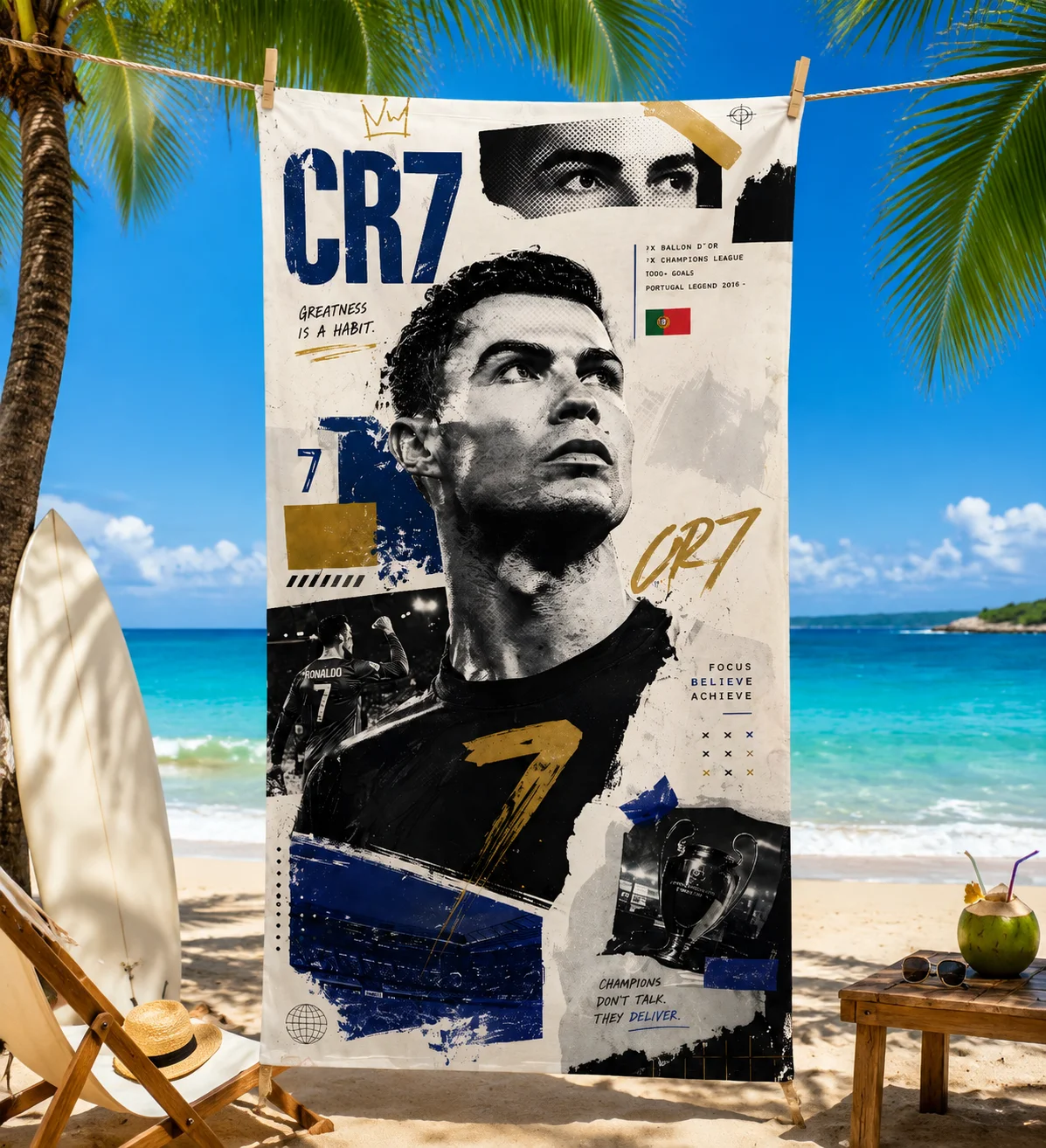 Camp Towel Microfiber - Football Star CR7 Retro Print Quick