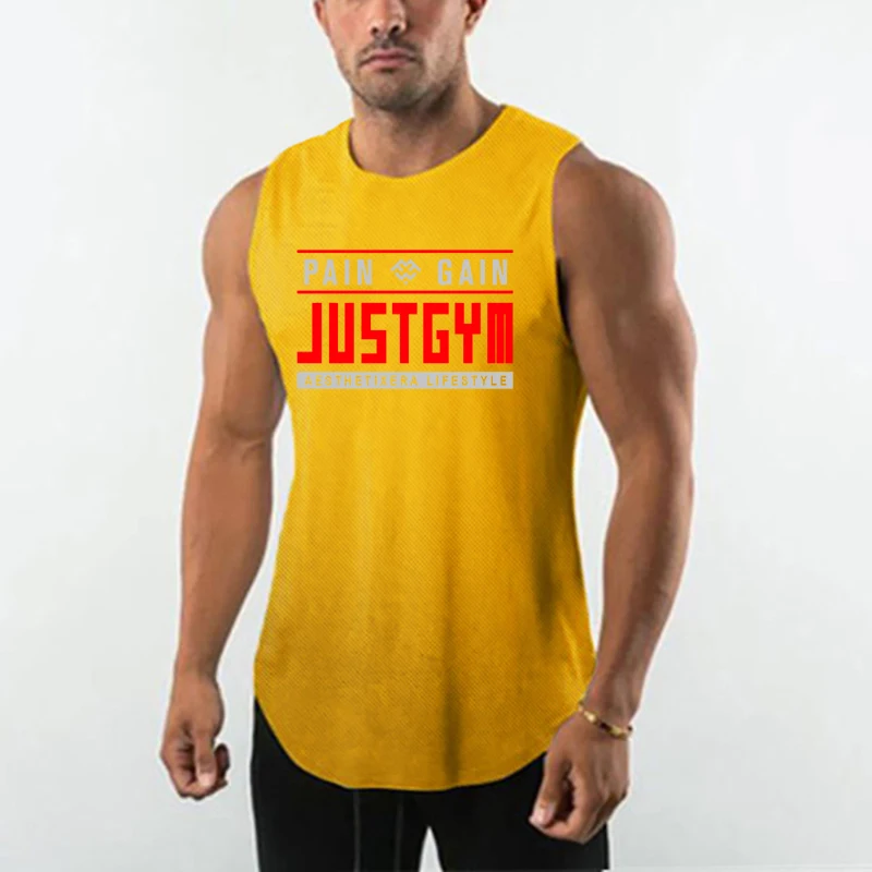 Quick Dry Polyester Printed Mens Breathable Fitness Vests Gym Training Bodybuilding Summer Breathable Round Neck Sleeveless Tops