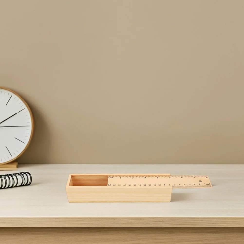 

5Pcs Wooden Pencil Organizer Sliding Pencil Case Builtin Ruler Compact Desk Pen Storage Box Desk Pen Organizer