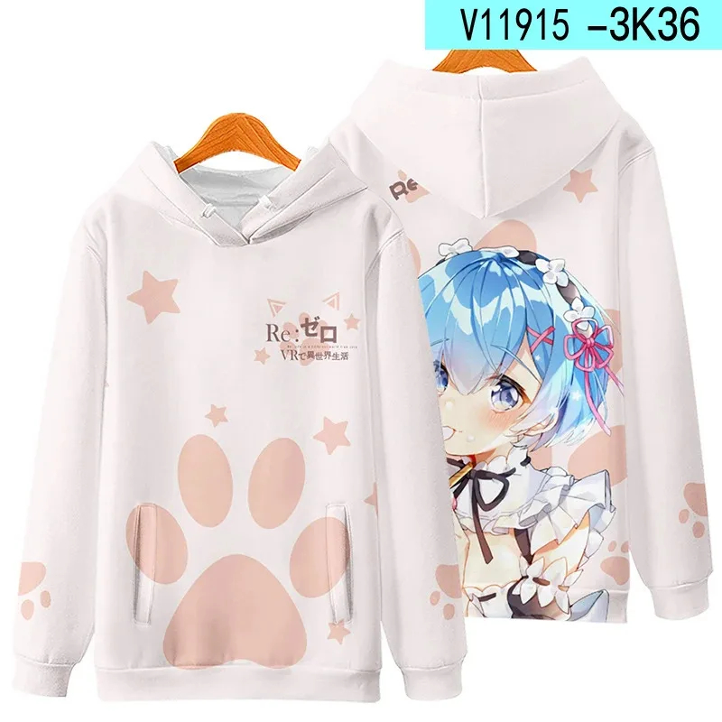 3D Re Zero Cosplay Hoodie Anime Emiria Print Sweatshirt Rem and Ram Tracksuit Men Women Streetwear Clothes view 3