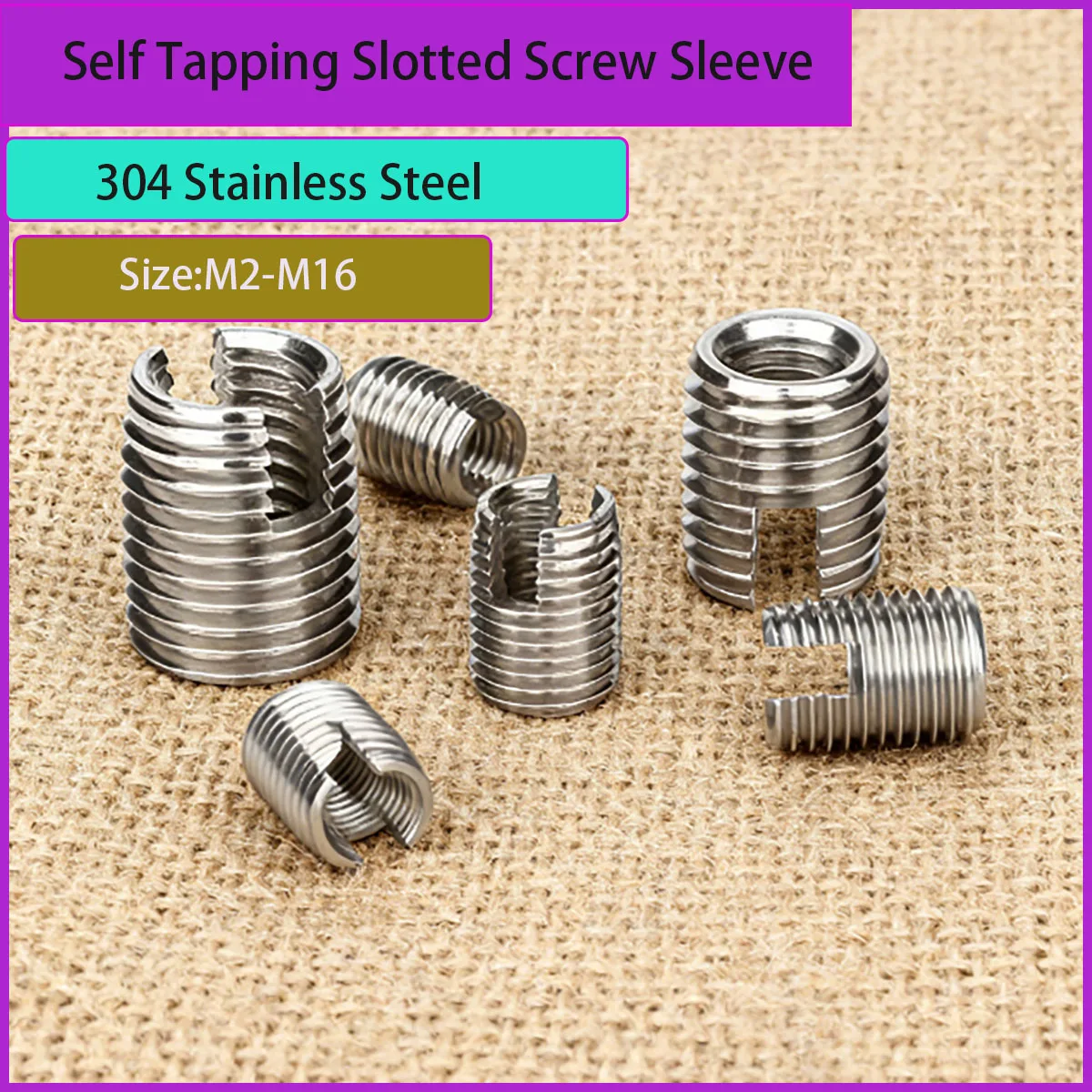 304 Stainless Steel Self-Tapping Slotted Thread Inserts M2-M16 Thread Repair Sleeves for Mechanical Equipment