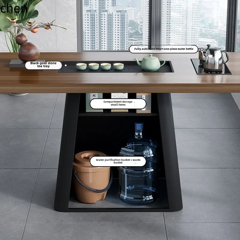 D18-solid wood tea tray integrated tea table and chairs kung fu  table zen balcony tea table