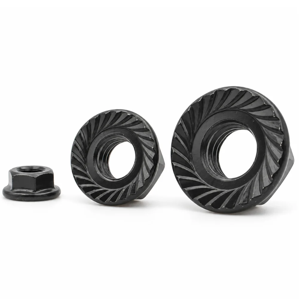Black Carbon Steel Serrated Flange Lock Nut Hexagon Anti Slip Locking Nuts M3-M12