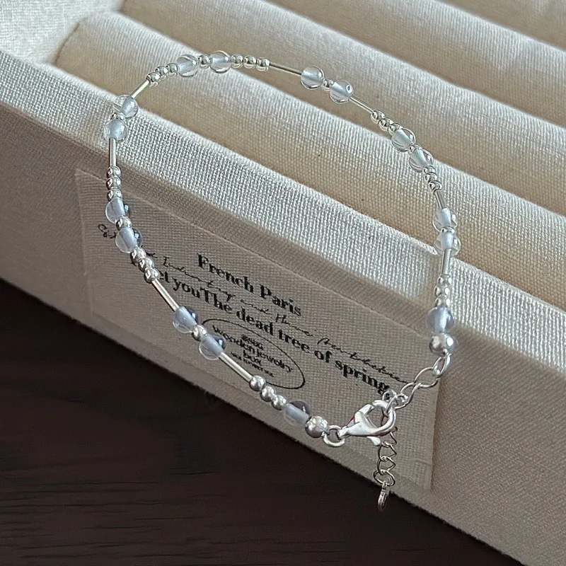

[Cciris.Com] S925 Silver Crystal Bead Bracelet Japanese Vintage Minimalist Hypoallergenic Wholesale Stacking Jewelry for Women