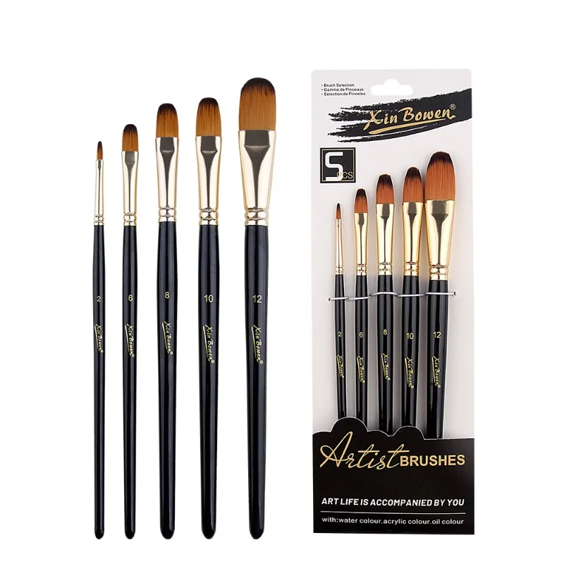 5-piece Brush Set Acrylic Watercolor Oil Painting High-end Black Rod Paint Pen Art Supplies Student Painting DIY Brush