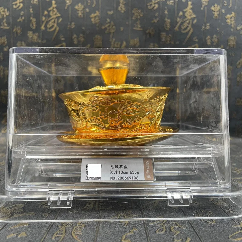 

Новый набор для чайной церемонии в антикварном стиле: чайные чашки и шкатулка с изображением Дракона и Феникса, позолоченные ручные работы, антикварный декор