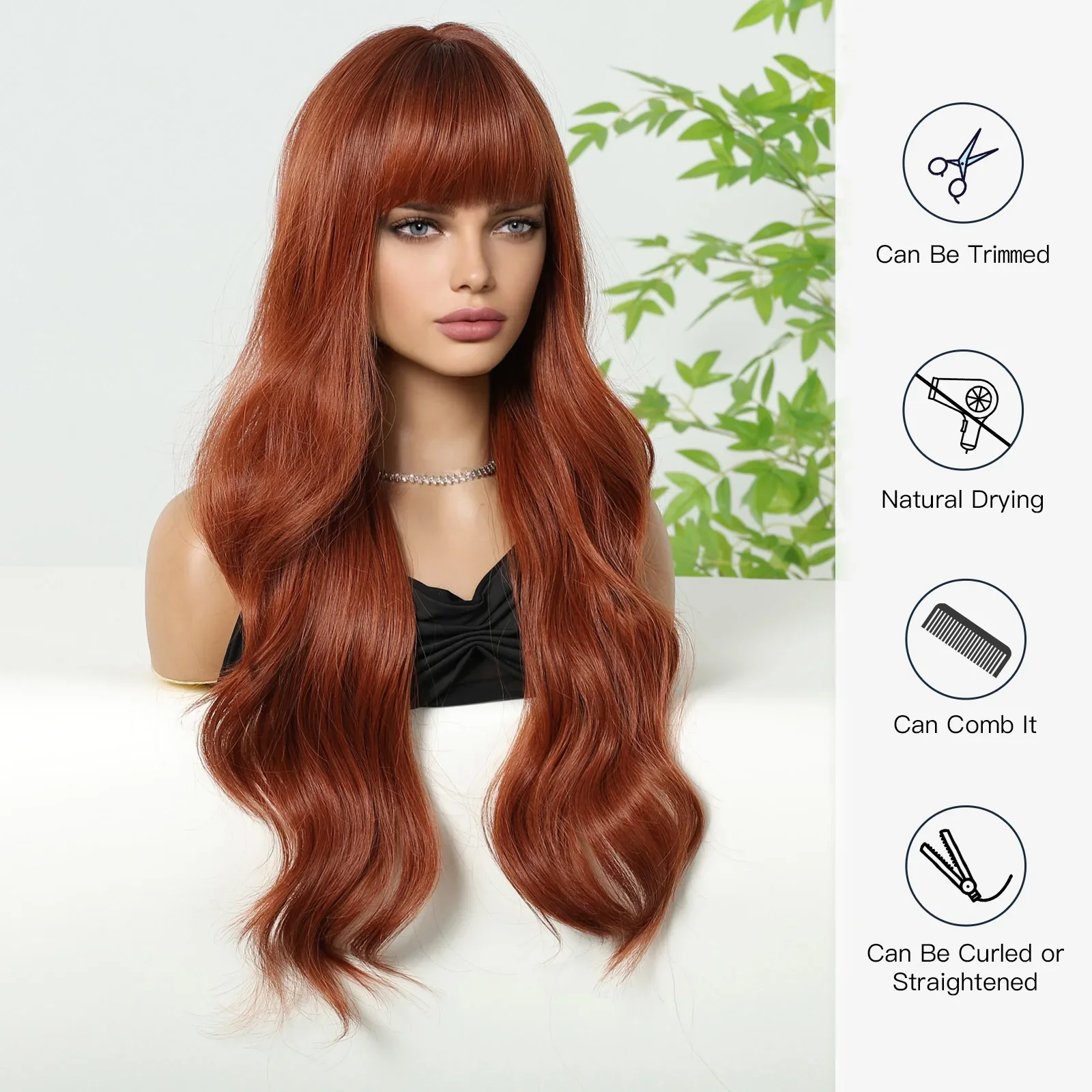 Orange Brown Long Body Wavy Synthetic Copper Women Brown Wig