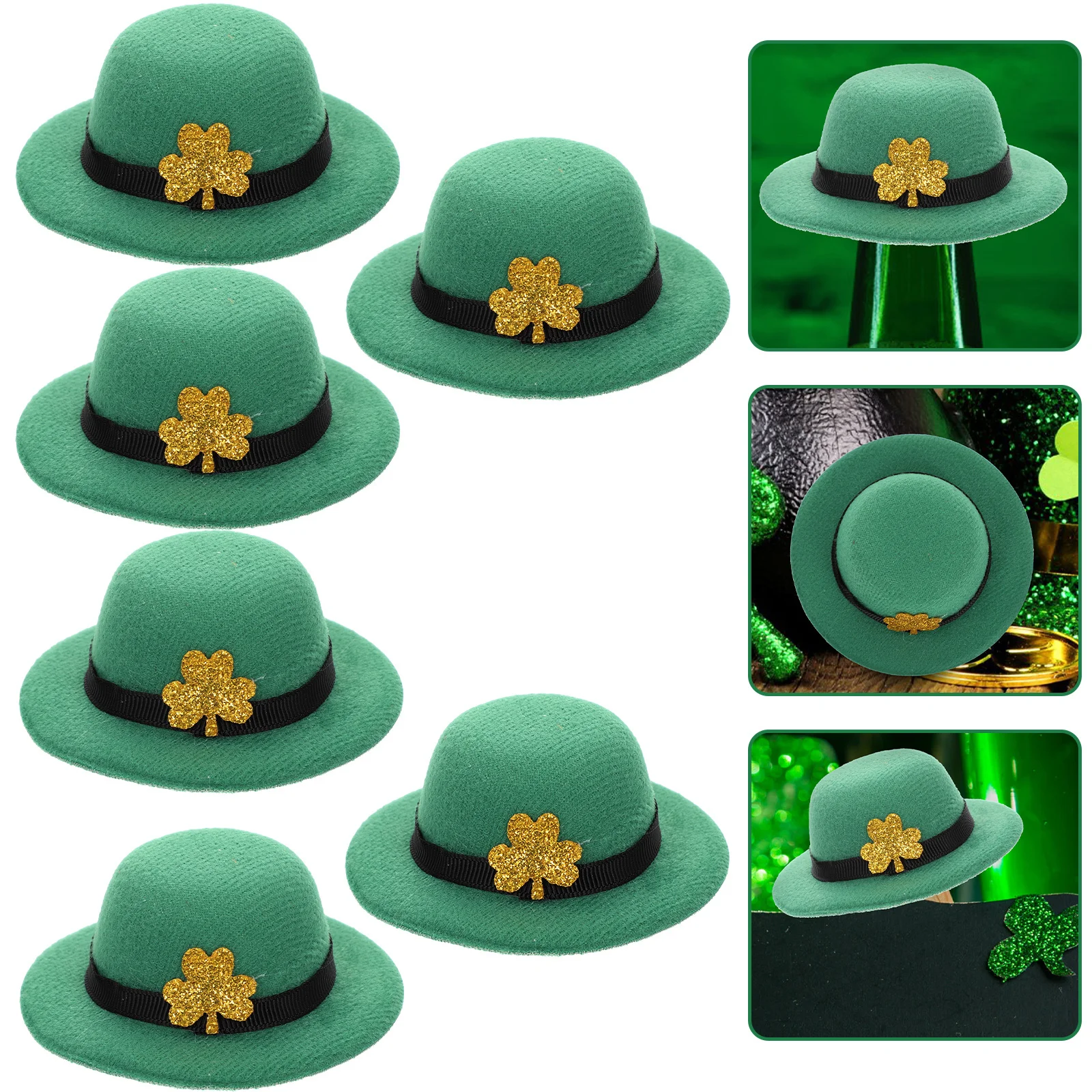

6Pcs St Patrick's Day Wine Bottle Hats Green Mini Decorative Caps Party Bottle Covers Holiday Table Decor Mini Green Hats