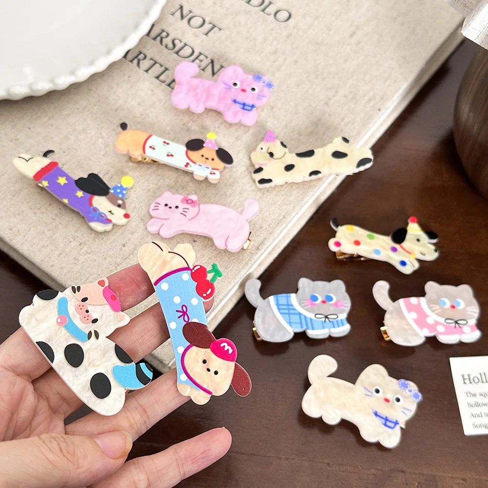 

5/6Pcs Cute Cartoon New Acrylic Cat Hair Clip Multicolor Simple Adorable Dog & Cat Designs Y2K Hair Accessories Headwear