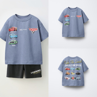 Cartoon Car Tshirt+shorts 2pcs Kids Boys Trendy Round Neck Tees Thin Casual Loose Shorts Short Sleeve Tracksuits For Children