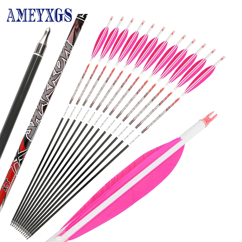 6/12PCS Archery Pure Carbon Arrow 5