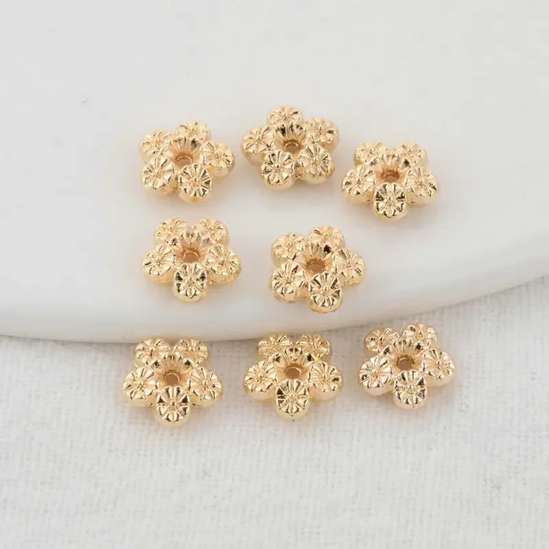 20PCS 7.5MM 14K Gold Color Plated Brass Flower Beads Flat Bracelet Beads High Quality Diy Jewelry Accessories