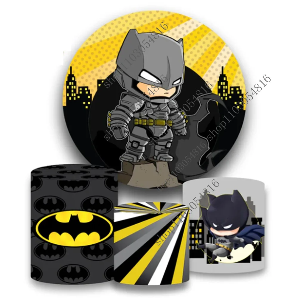

The Batman Photo Backdrop Kids Birthday Party Circle Photo Background Event Photo Booth Plinth Covers Theme Party Supplies