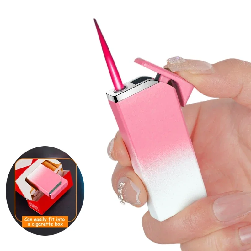 

Metal Mini Gradient Lighter Windproof Jet Pink Flame Portable Inflatable Ultra-thin Lighter Cigarette Accessories Smoking Gift