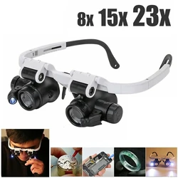 Magnifier Glasses Wearable LED Watch Repair Magnifier LED Adjustable Lighting Circuit Repair Magnifier 3 Lens 23X 15X 8X Loupe