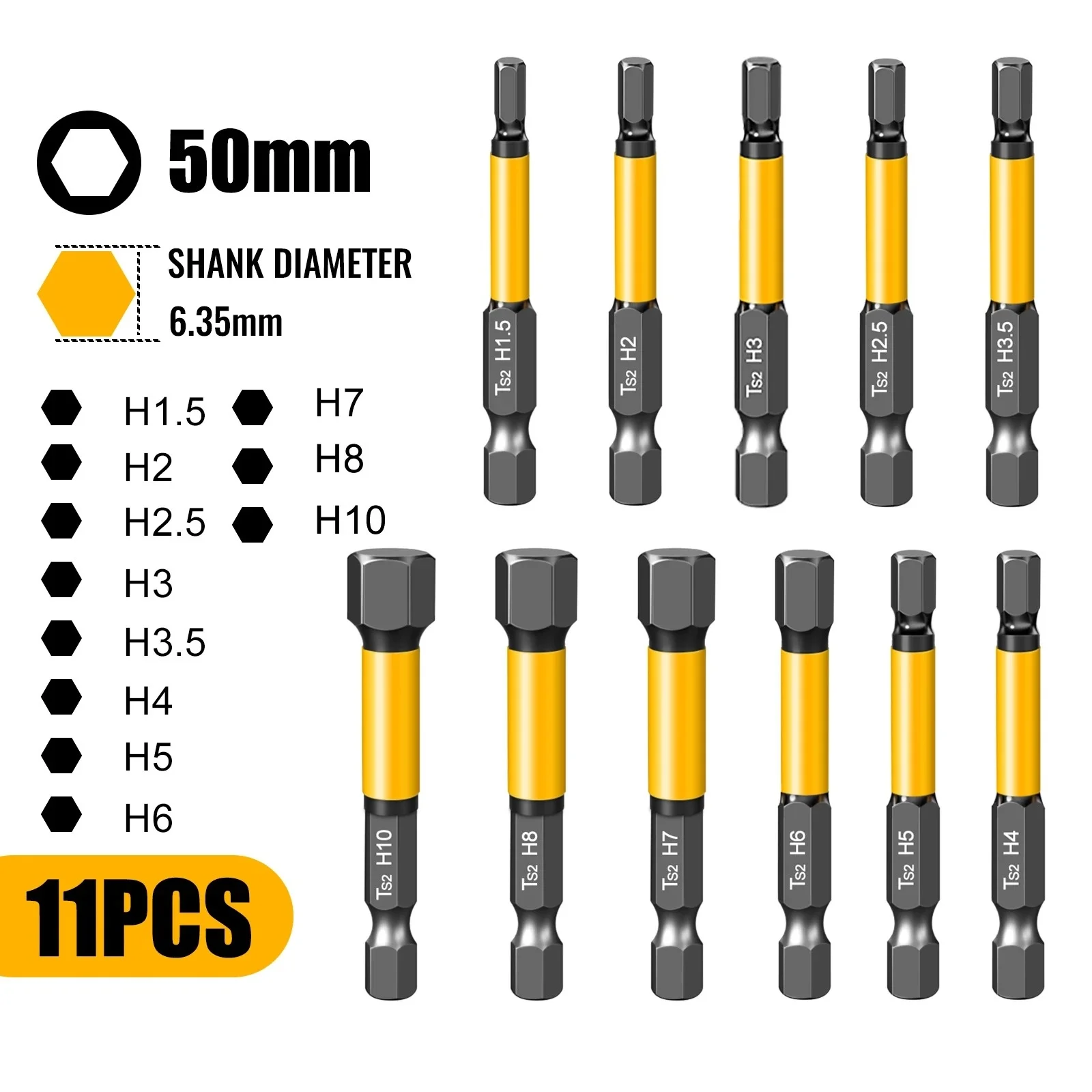 Sechskant-Schraubendreher-Bit-Set, Inbusschlüssel mit magnetischer Spitze, 50/100/150 mm, H1,5-H10, metrischer Sechskantschlüssel, Reparaturwerkzeug für elektrische Schlagschrauber – Detail 8