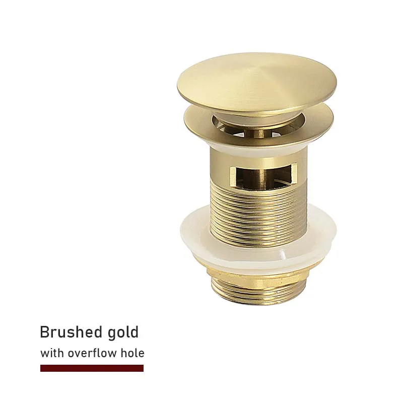 Badkamergootsteen Push Down Pop-up Stop Afvoer in geborsteld goud, mat zwart, wit, rosé goud, goud, chroom wastafelaccessoires