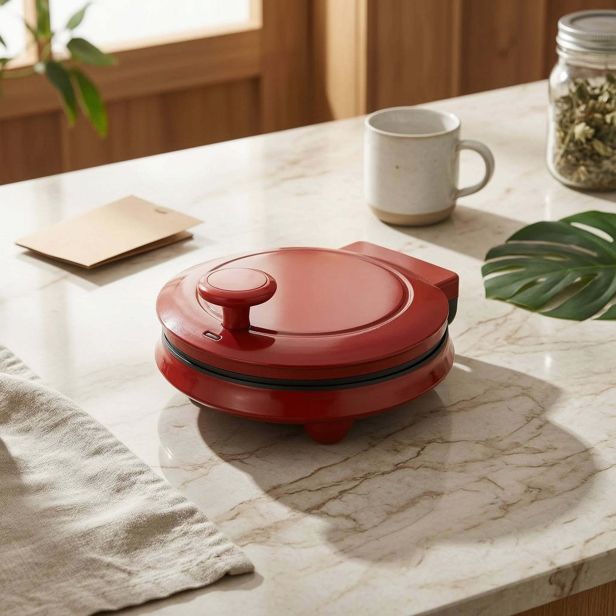 Countertop Electric Pizza Oven Hinged Lid Countertop Pizza Oven Kitchen Appliance Ribbed Plates Front Handle Knob