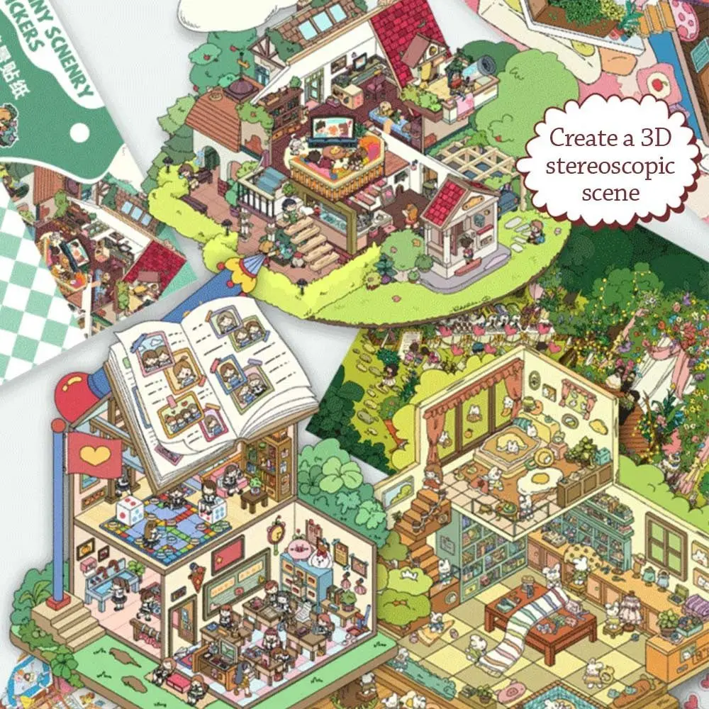 Neue PET 3D Landschaftsbau Aufkleber Cartoon Visuelle Stapeln Dreidimensionale Aufkleber DIY 3D Miniatur Szene Aufkleber Kinder