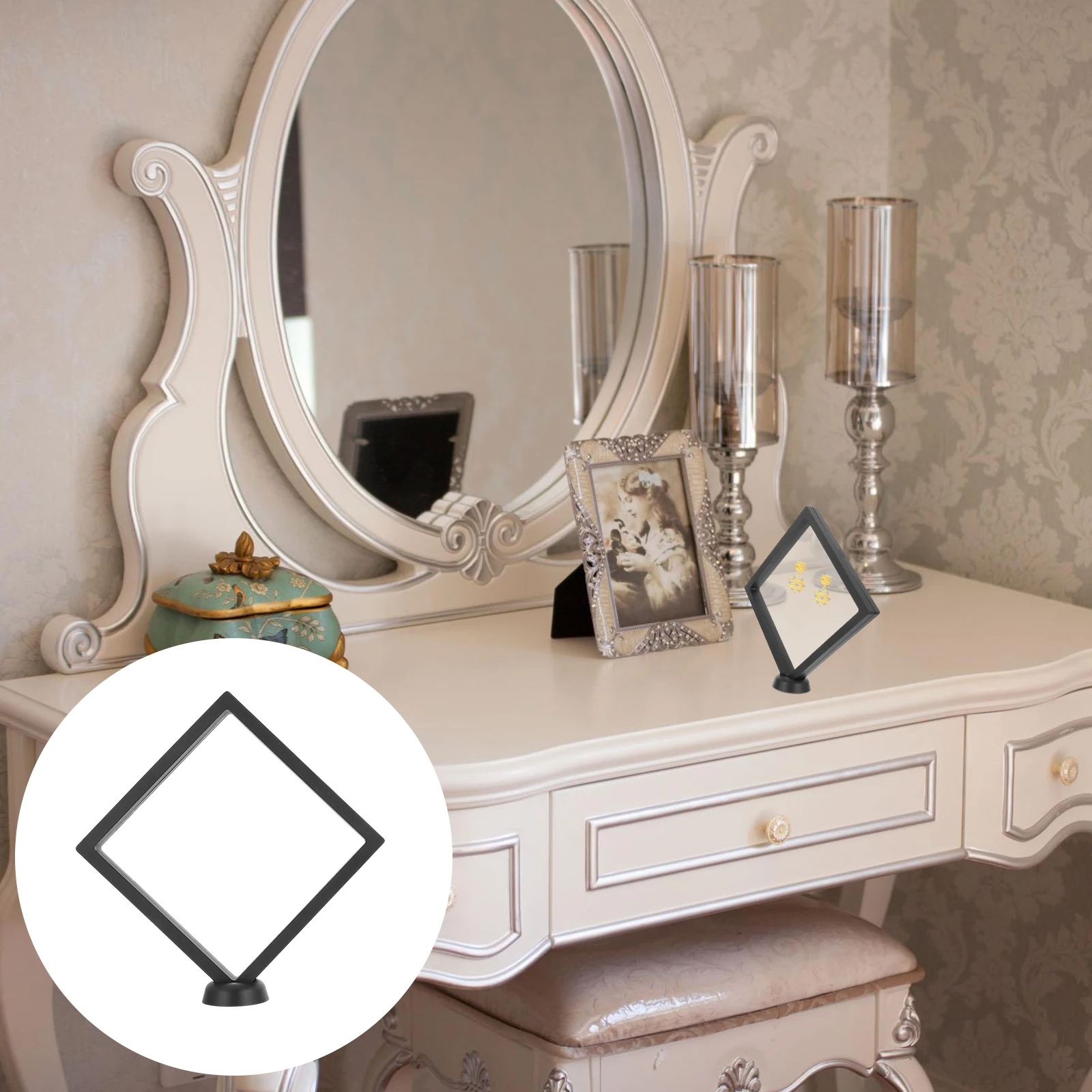 

2pcs Jewelry Floating Frame Display Holder Stands For Earrings Rings Bracelets Necklaces Storage Oxidation Proof Pe Film Case