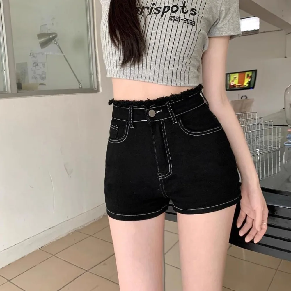 

All Match Summer Shorts Butterfly Embroidery Craft Solid Color Denim Shorts Sweet Style High Waist Casual Pants Women Girl