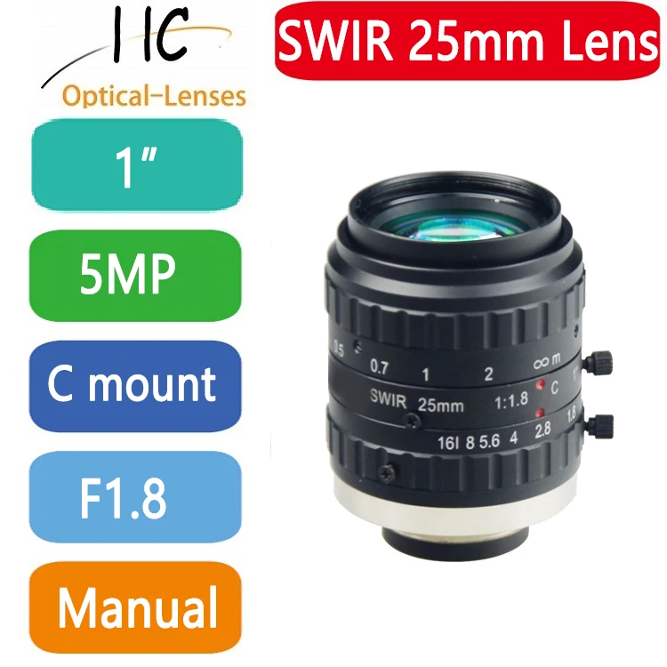 

2518SWIR 5.0 Mega Pixel SWIR C-Mount 25mm 1" FA / Machine Vision fixed focal length lenses F1.8 manual Iris 900-1700nm