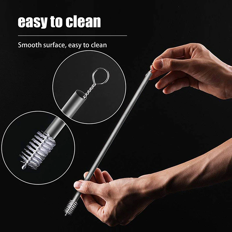 Reusable Pure Titanium Straight/Bend Straws Sandblasted With Cleaning Brush For Medicine Milk Tea Beverages