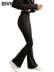 BIVIGAOS pantaloni svasati da donna con squalo nero elastico sottile a vita alta pantaloni a ferro di cavallo Sexy Micro leggings svasati moda Casual