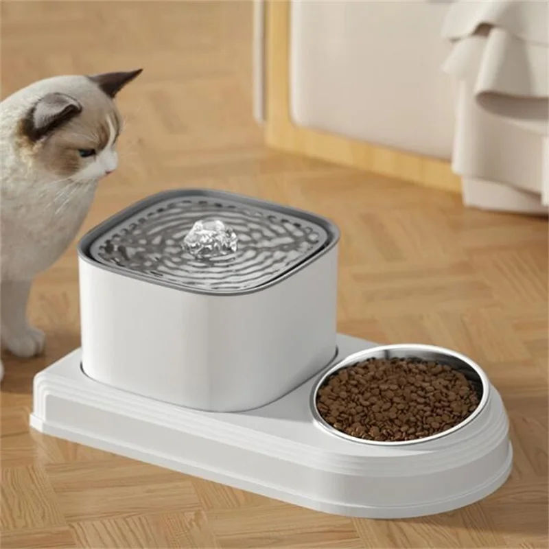 

2 In 1 Cat Drinker Method Feeder Usb Water Food Dispenser Elevated Stainless Steel Dog Bowl Automatic Fountain Pets Supplies
