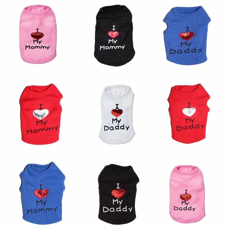 

Ribbed Daddy Mommy Pet Vest, 4-Pack Dog Clothing Set for Teddy, New Spring Summer Autumn Apparel Small Breed Outfit