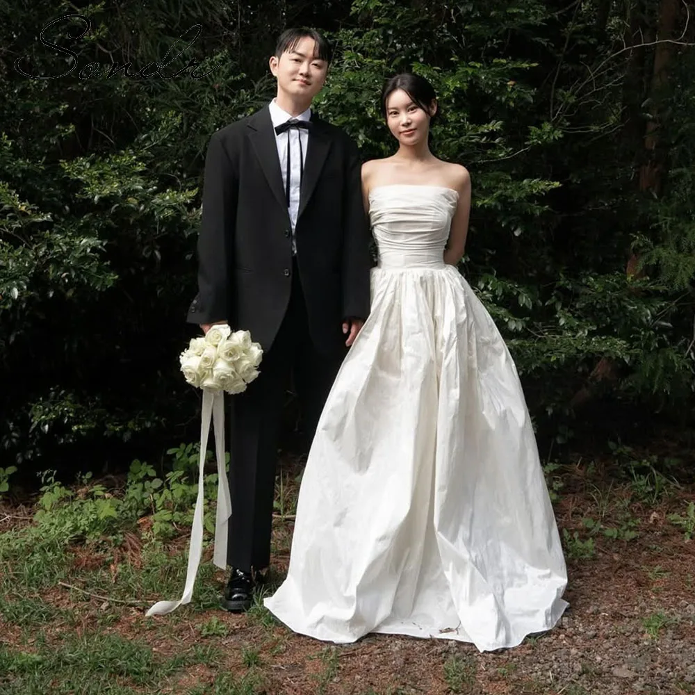 Vestidos de novia de tafetán Sondr, vestidos coreanos personalizados sin tirantes, línea A, elegantes vestidos de boda a presión, vestidos de recepción, vestido de fiesta 2025
