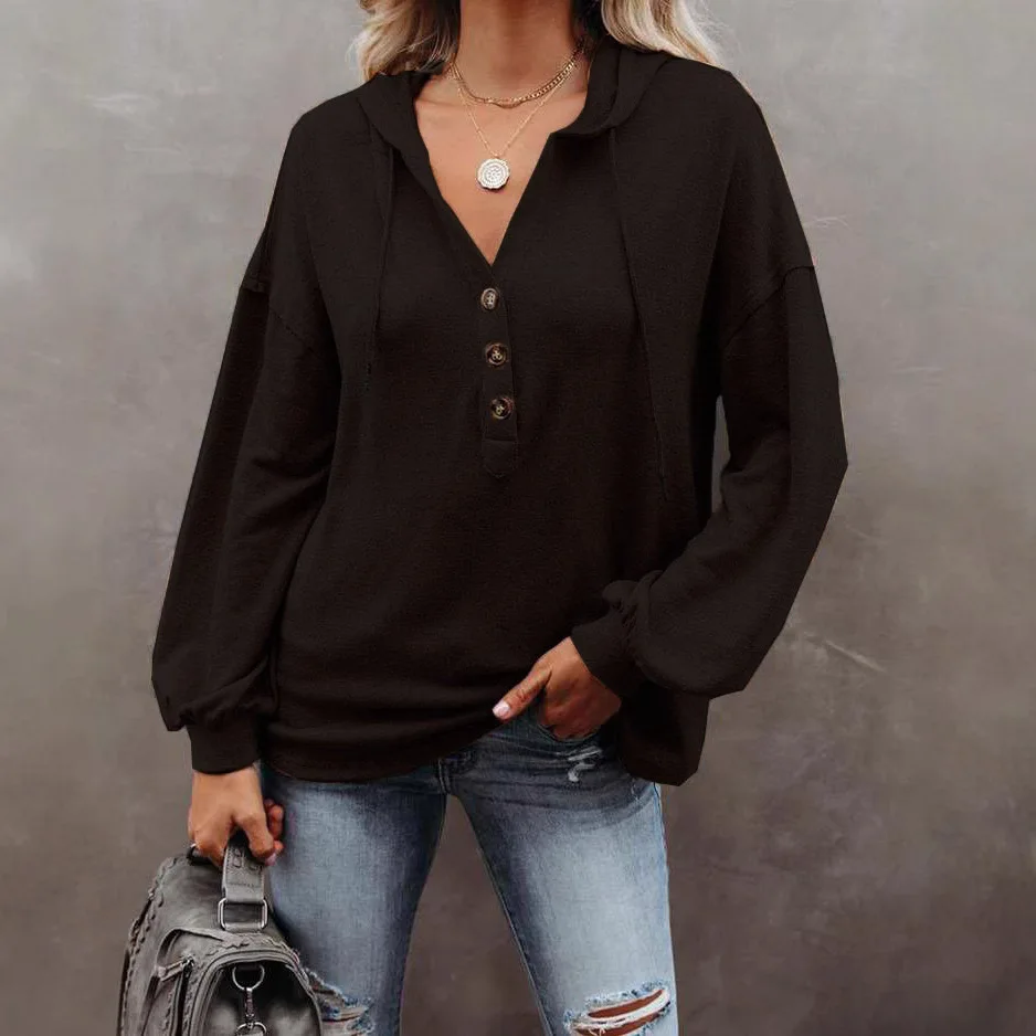 Women Buttoned Cardigan Casual Loose Sweatshirt Monochromatic Fall New 3 Colors to Choose from 2025