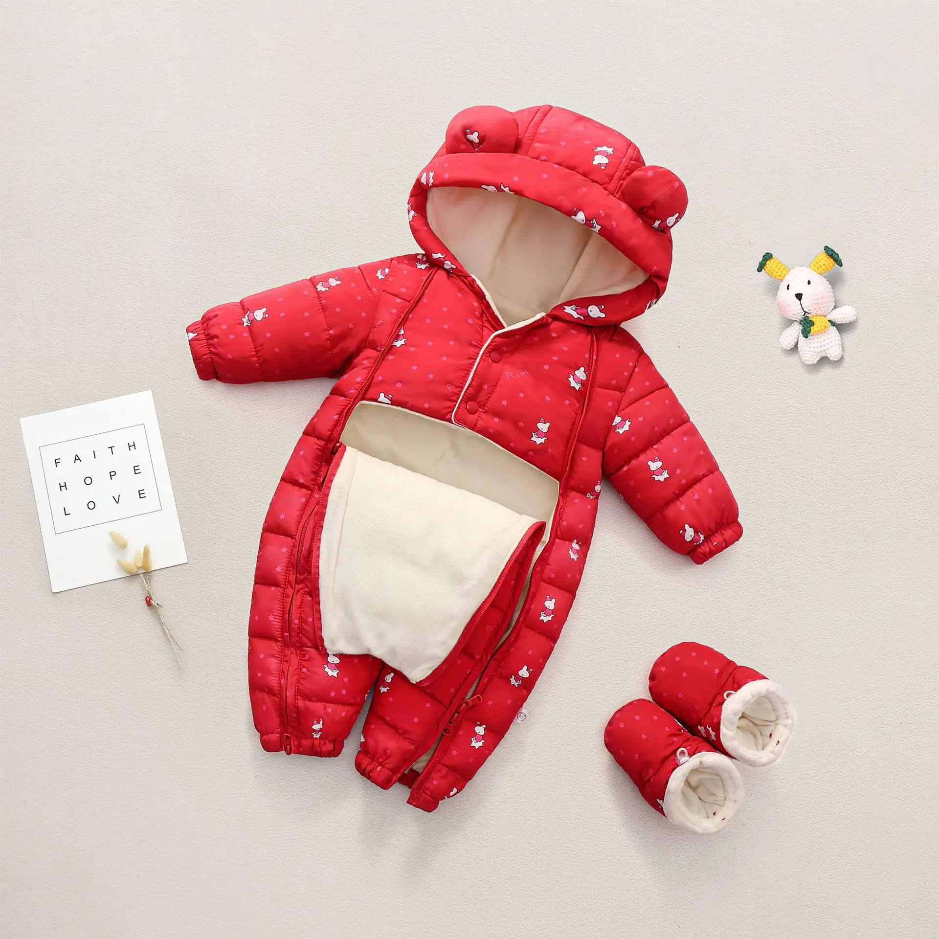 

2022 New born Baby clothes Jumpsuit Hooded Plus Velvet Warm Boy Snowsuit Toddler Snow Suit Girl Cotton clothing Overalls Rompers