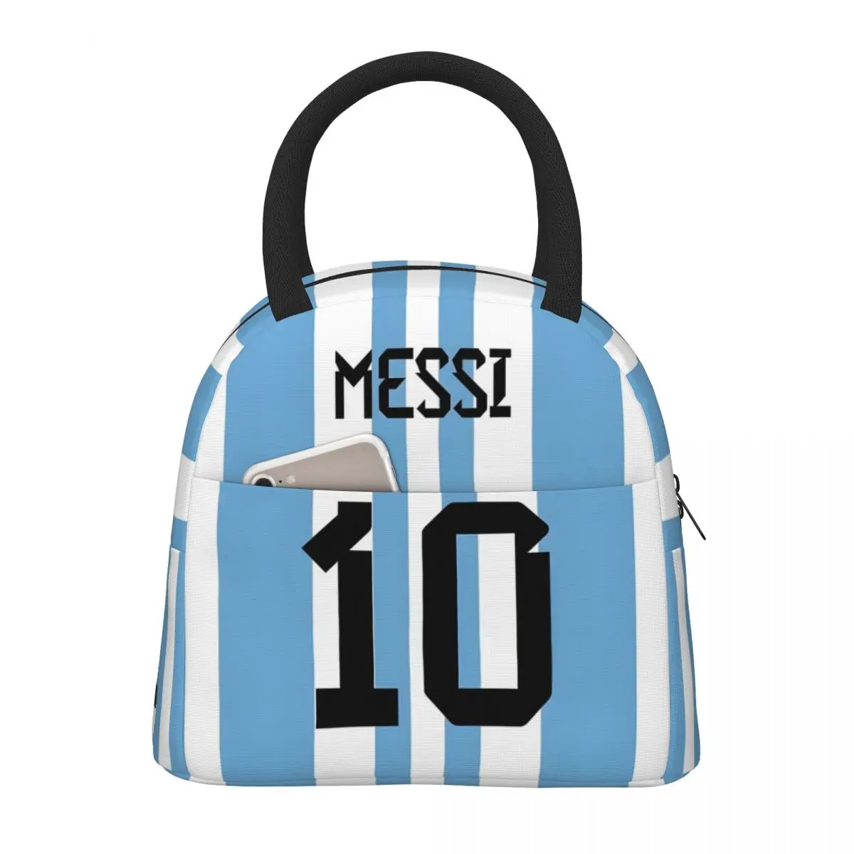 Bolsa de almuerzo portátil Football Star Messi Num 10, caja térmica para alimentos, lonchera duradera con correa para el hombro, bolsa de Picnic para oficina