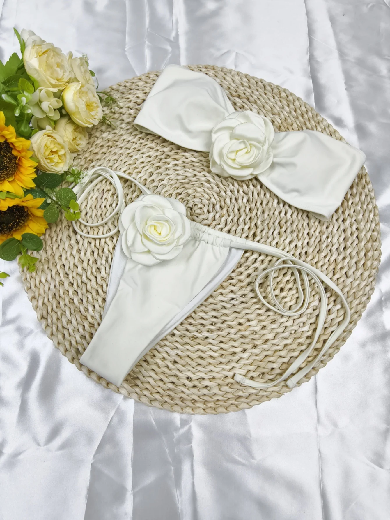 女性のための花柄のセクシーな水着,バンドゥビキニ,腕立て伏せビキニ,無地,ビーチウェア,夏,2025