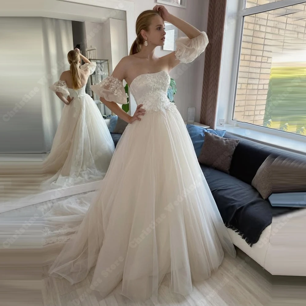 فساتين زفاف بياقة على شكل قلب أنيقة لامعة على شكل حرف a زي العرائس الأميرة مأدبة فيستدو دي نوفيا مخصصة 2025