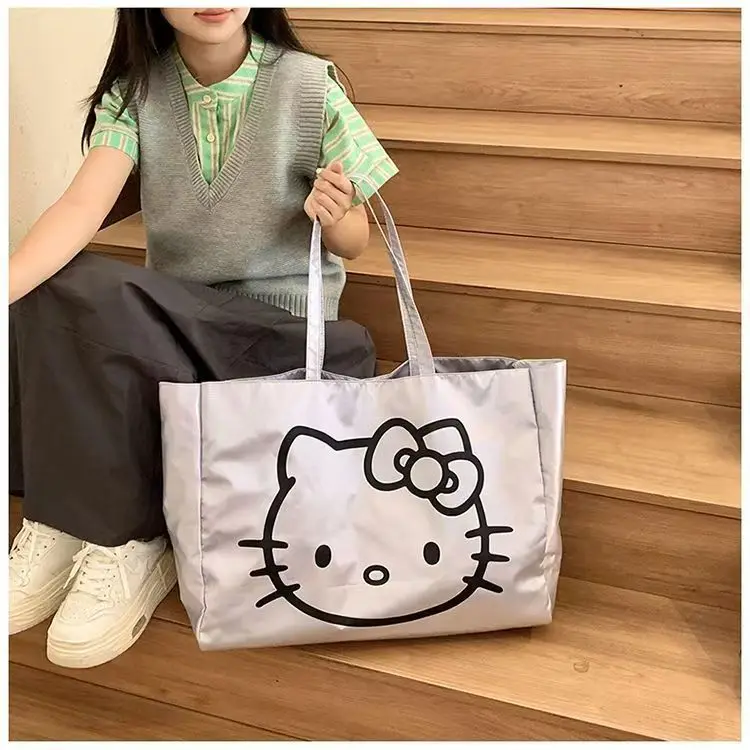 Bolsa tote medieval de grande capacidade Hello Kitty, bolsa de ombro fofa da moda, bolsa de couro macio para estudantes