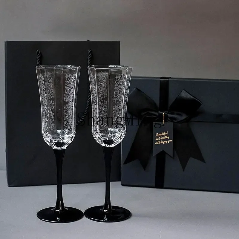 

CL retro champagne glass, Black Swan Valentine's Day high-end gift box, wine glass set, antique octagon goblet